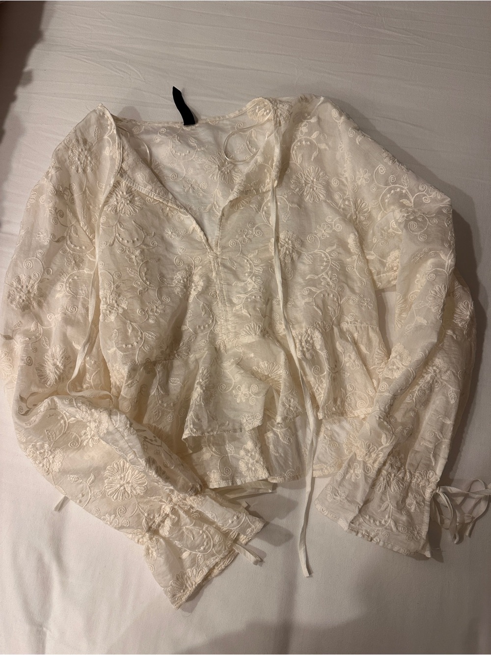 Mango Cream Embroidered Peplum Blouse